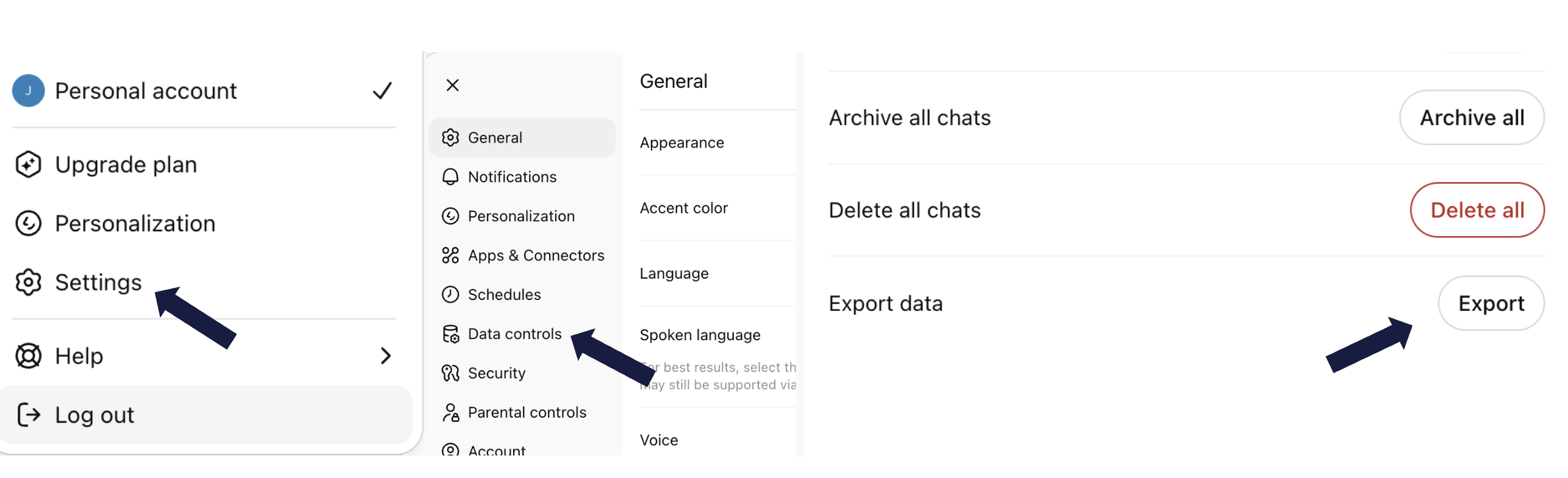 How to export your data from ChatGPT settings